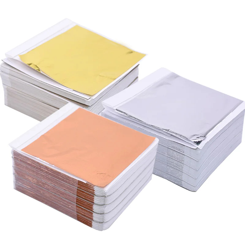 Gold Leaf Foil - กระดาษฟอยล์ทองแดงเคลือบทองคำขาว 100 ชิ้น สำหรับตกแต่งเล็บ งานแต่งงาน งานปาร์ตี้