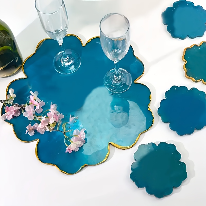 Resin Art Mould - แม่พิมพ์ซิลิโคนรูปดอกไม้ขนาดใหญ่ 5 ชิ้น สำหรับทำฐานรองแก้ว ถาดเก็บของเรซิ่นขนาดใหญ่ เหมาะสำหรับงานออกแบบเอง