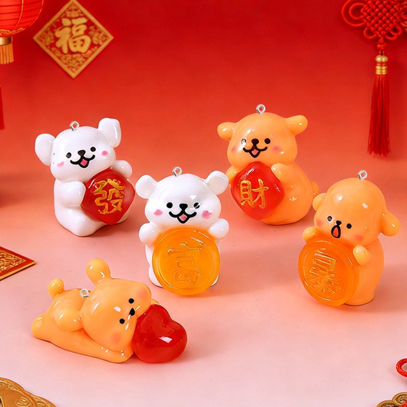 Resin Art Earrings Material - ชาร์มเรซิ่นรูปสุนัขการ์ตูน 5 ชิ้น อุปกรณ์งานฝีมือ ต่างหู สร้อยข้อมือ