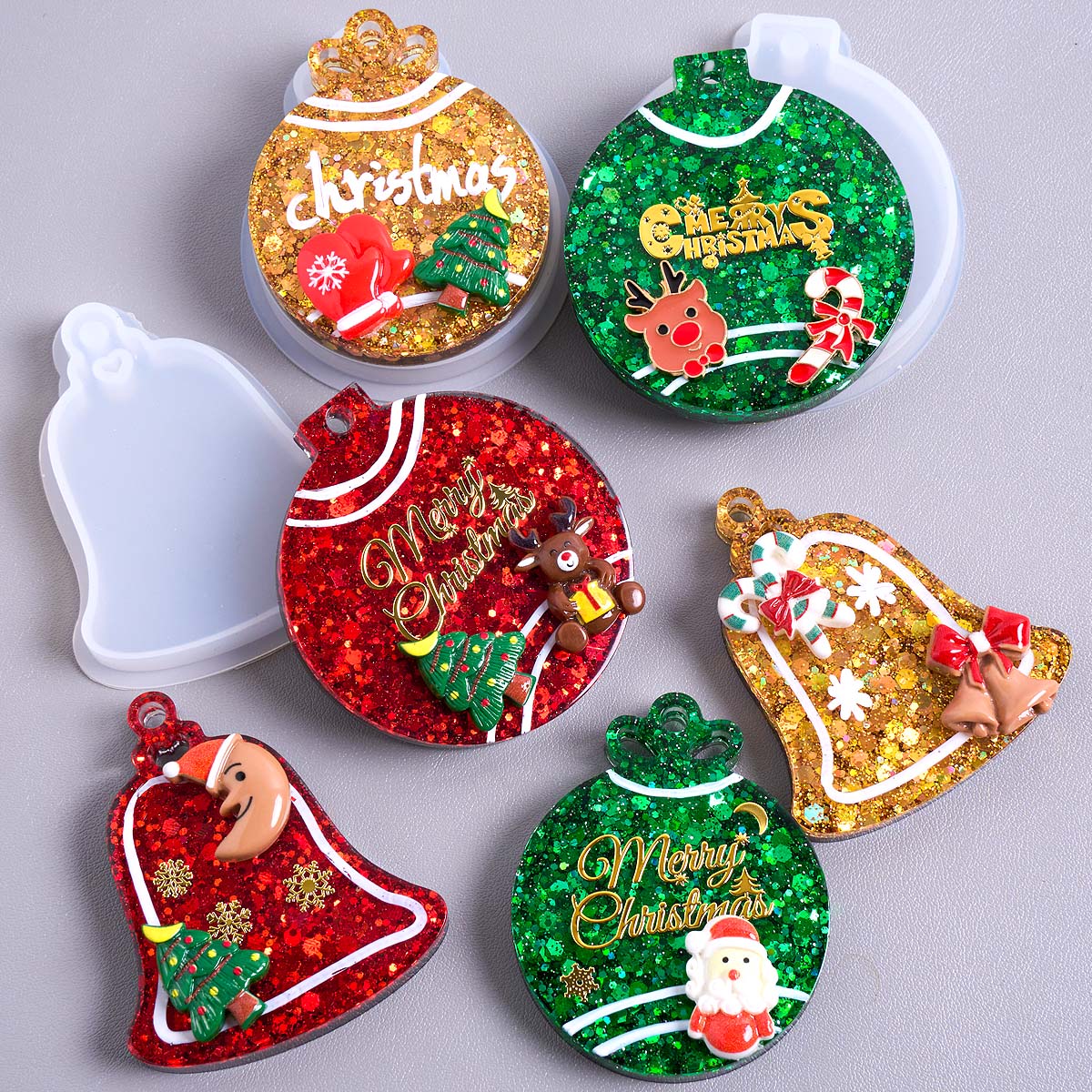 Resin Art Mould - แท็กคริสต์มาสจี้ซิลิโคนแม่พิมพ์ DIY Handmade รอบ Bell พวงกุญแจ