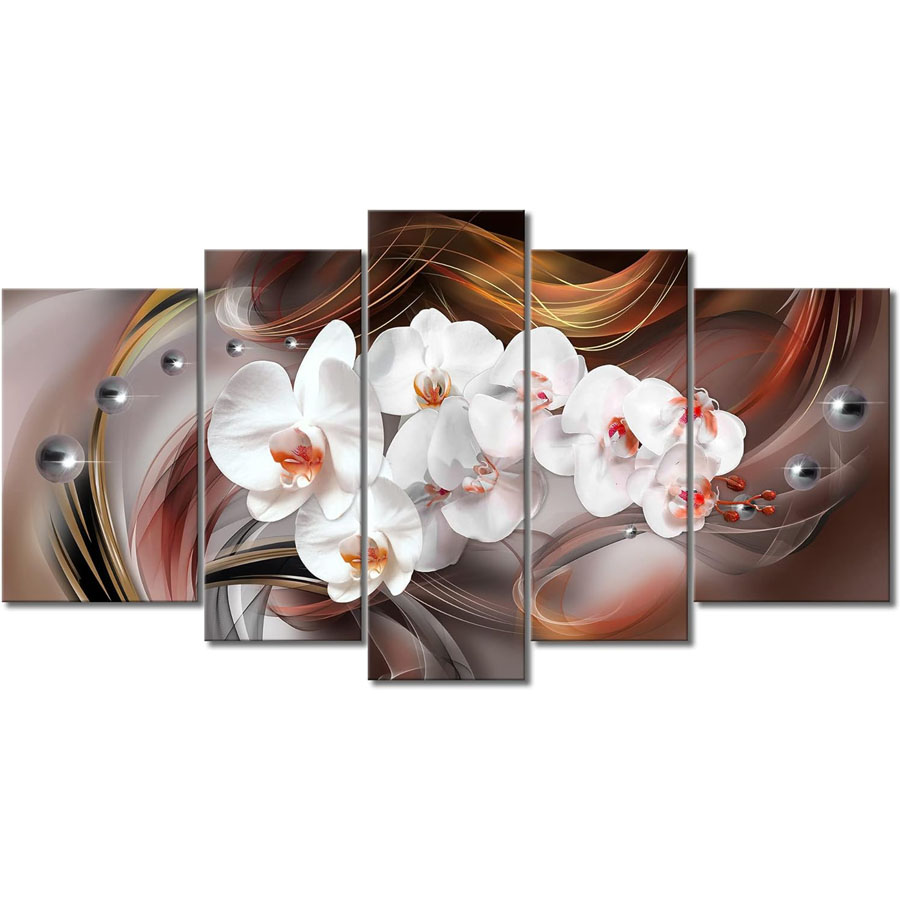 Background Resin Art - 5 ชิ้นของห้องนั่งเล่น wall art สีขาวผีเสื้อกล้วยไม้สีน้ําตาลพื้นหลัง wall