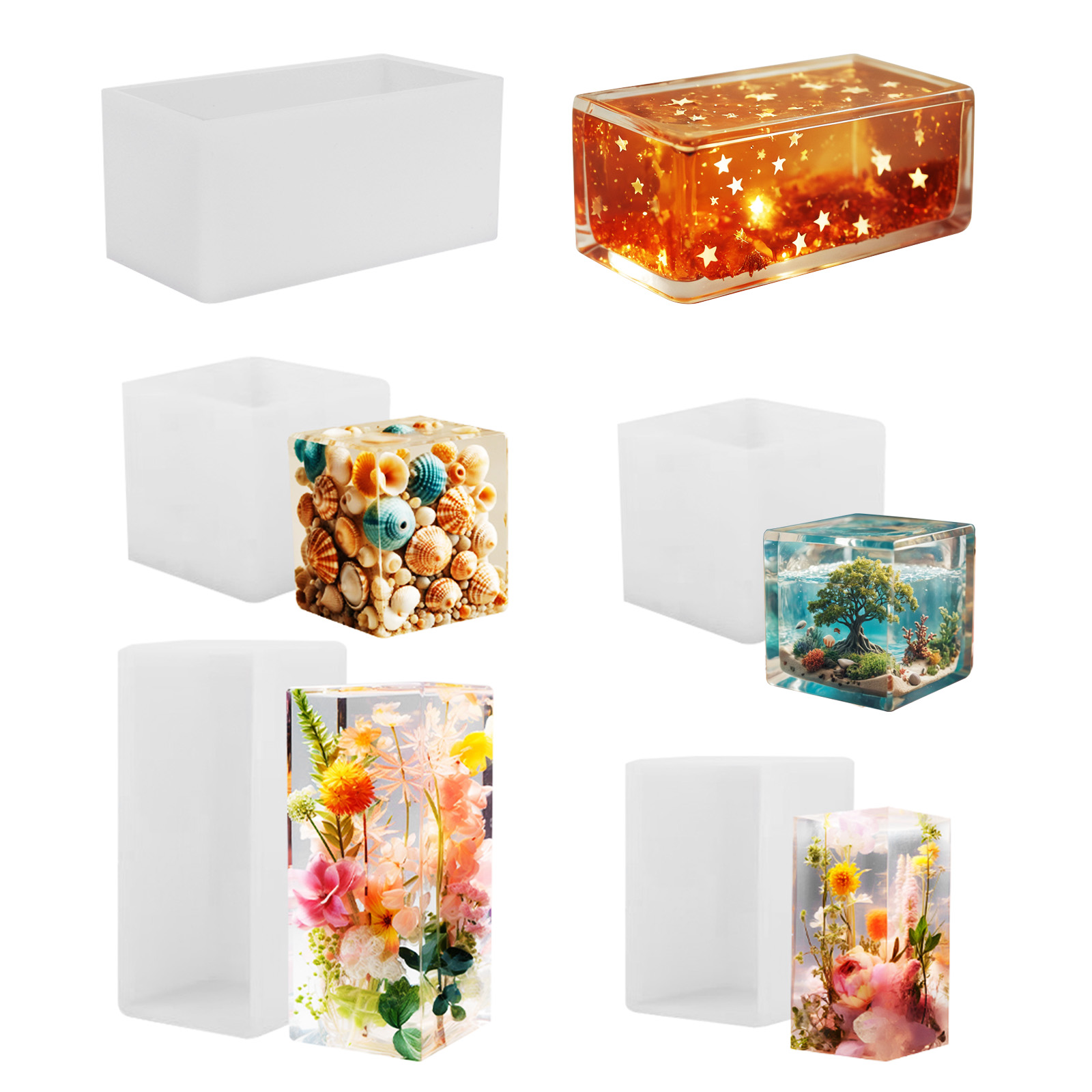 Resin Art Mould - แม่พิมพ์หล่ออีพ็อกซี่ แม่พิมพ์ซิลิโคน DIY แม่พิมพ์เรซิ่นทรงลูกบาศก์ คริสตัลอีพ็อกซี่ ทำเครื่องประดับ