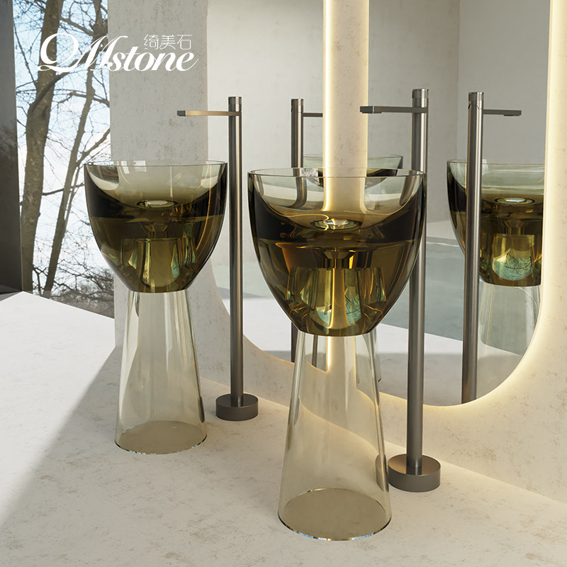 Resin Art Floor Design - อ่างล้างหน้าแบบตั้งพื้น ทำจากเรซิ่นสีใส ดีไซน์คริสตัล สำหรับโรงแรม วิลล่า อ่างล้างหน้าดีไซน์เสา