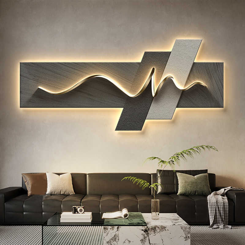 Background Resin Art - ภาพตกแต่งห้องนั่งเล่น ไฟ LED สร้างบรรยากาศ ภาพวาดติดผนัง โซฟาหรูหราทันสมัย