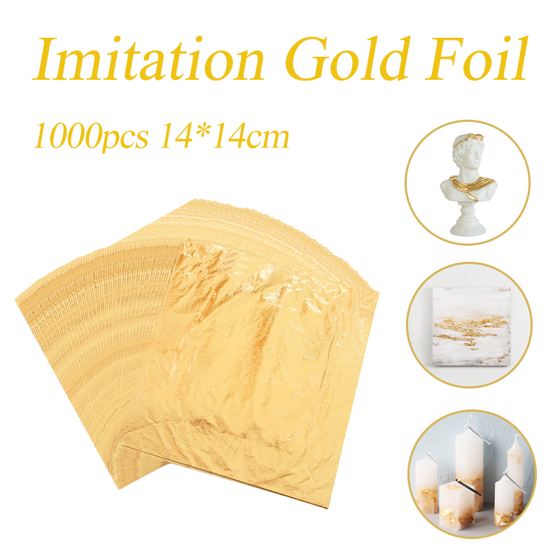 Gold Leaf Foil - เลียนแบบทองฟอยล์แผ่นสี 2.5 ทองแดง 1000Pcs 14X14cmสำหรับGilding Artงานตกแต่งเล็บสีทองกระดาษฟอยล์