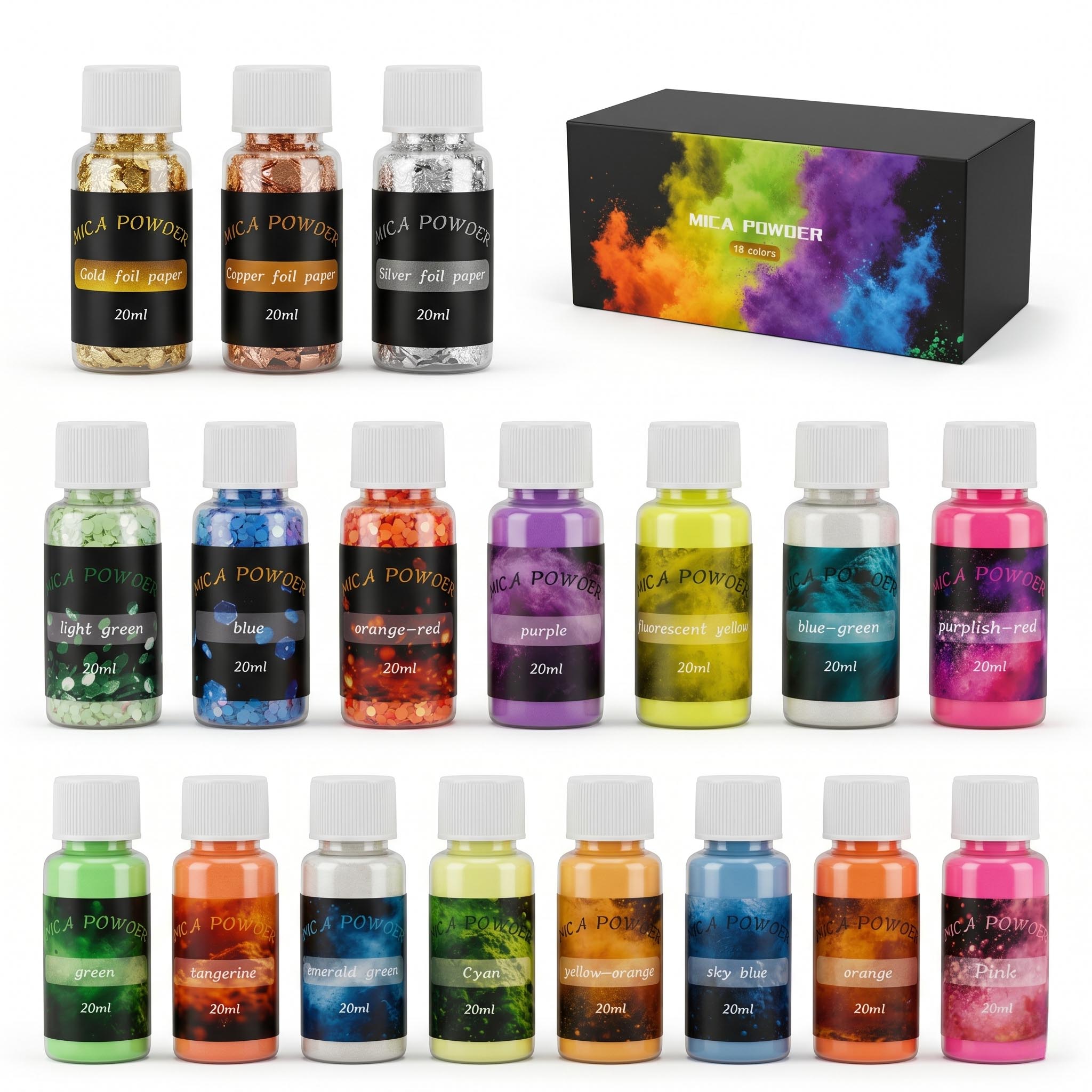 ชุดผงไมก้า 18 สี พร้อมเกล็ดฟอย - Mica Flake Resin บทวิจารณ์และราคา